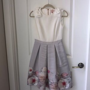 Ted Baker London White and Gray Floral Dress